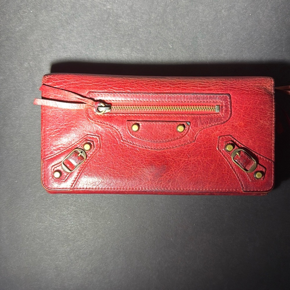 Balenciaga Agneau Classic Hardware Continental Zip Around Wallet Rouge Tango